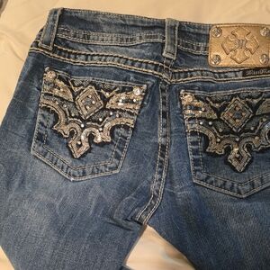 Miss Me Blue Jeans with Silver Embellishments
